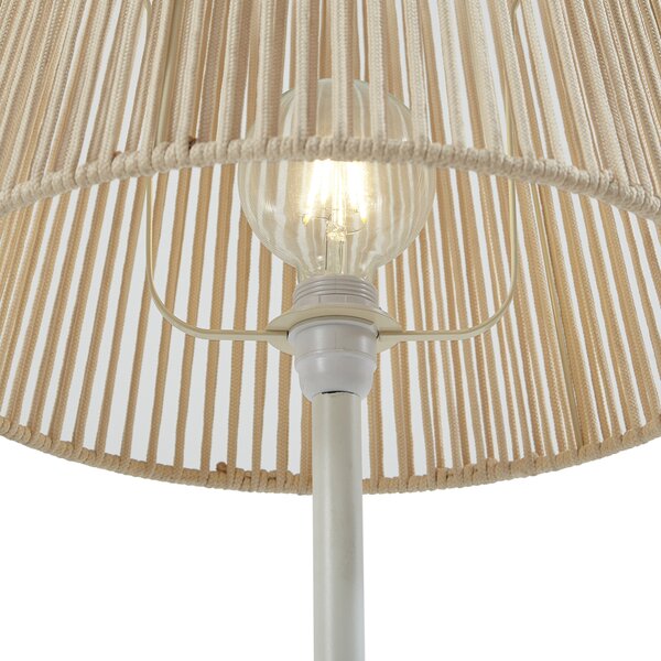 Venkovní stojací lampa bílá s béžovým lanovým stínidlem IP44 - Virginia Jayla