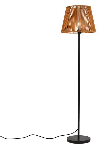 Venkovní stojací lampa černá s oranžovým lanovým stínidlem IP44 - Virginia Jayla