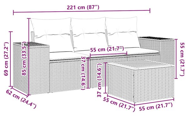 4dílná zahradní sedací souprava s poduškami černá polyratan