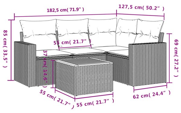 5dílná zahradní sedací souprava s poduškami černá polyratan 3224102