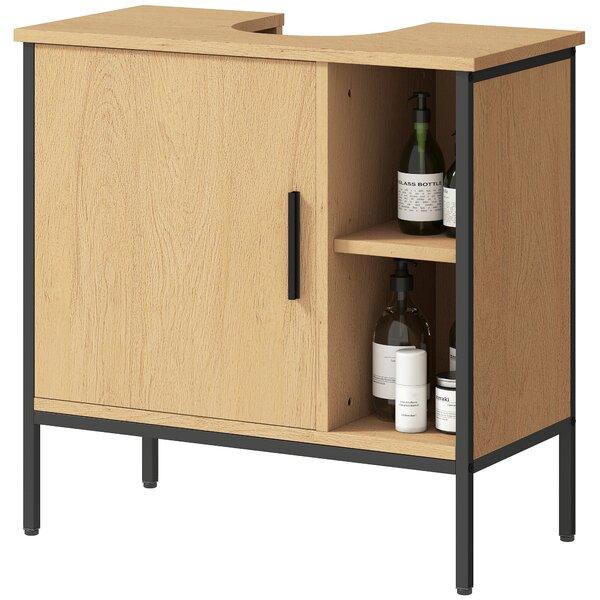 HOMCOM Koupelnová skříňka pod umyvadlo se dveřmi a nastavitelnou policí pro sloupkové umyvadlo 60x30x59,5 cm Dub | Aosom