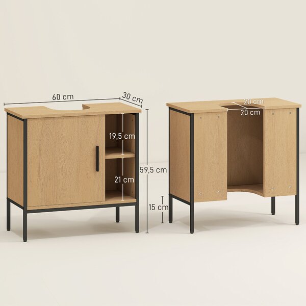 HOMCOM Koupelnová skříňka pod umyvadlo se dveřmi a nastavitelnou policí pro sloupkové umyvadlo 60x30x59,5 cm Dub | Aosom