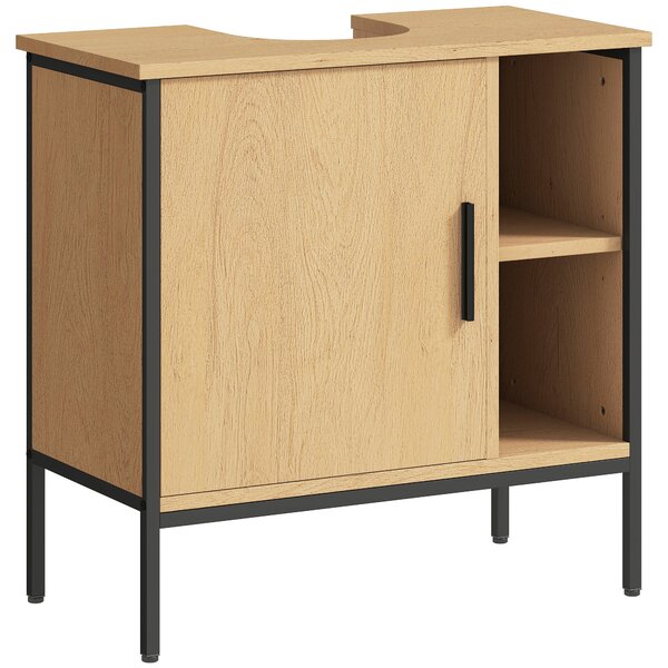 HOMCOM Koupelnová skříňka pod umyvadlo se dveřmi a nastavitelnou policí pro sloupkové umyvadlo 60x30x59,5 cm Dub | Aosom