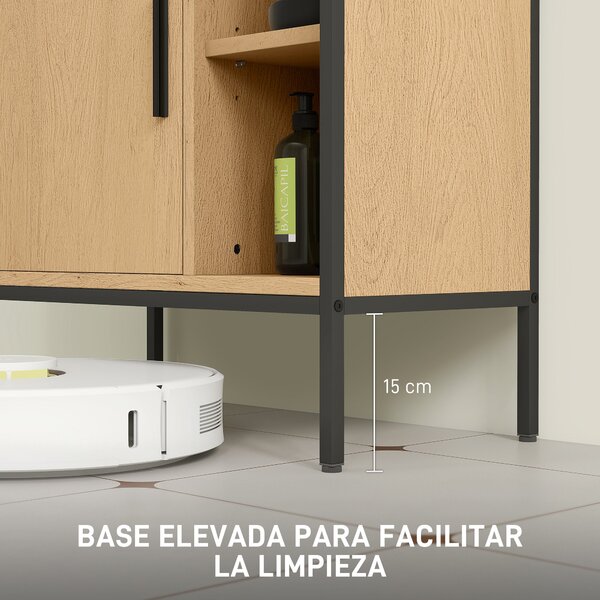 HOMCOM Koupelnová skříňka pod umyvadlo se dveřmi a nastavitelnou policí pro sloupkové umyvadlo 60x30x59,5 cm Dub | Aosom