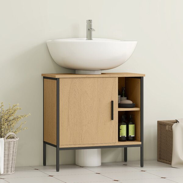 HOMCOM Koupelnová skříňka pod umyvadlo se dveřmi a nastavitelnou policí pro sloupkové umyvadlo 60x30x59,5 cm Dub | Aosom