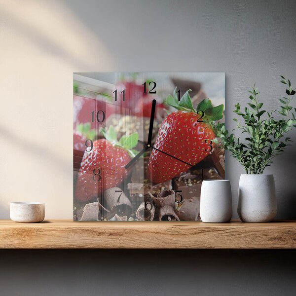 Skleněné hodiny na stěnu Jahody zskc-30x30-00178402
