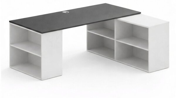 Kancelářský psací stůl s úložným prostorem BLOCK B01, 180x160 cm, bílá/grafit