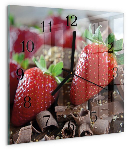 Skleněné hodiny na stěnu Jahody zskc-30x30-00178402