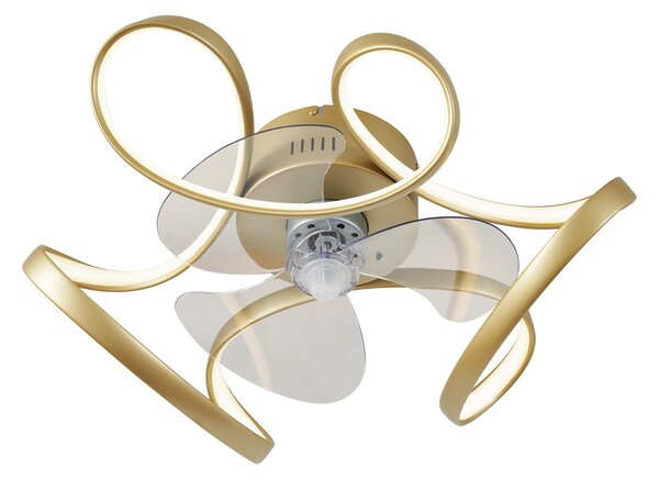 Stropní ventilátor mosazný 55 cm vč. LED stmívatelný s dálkovým ovládáním - Mandy