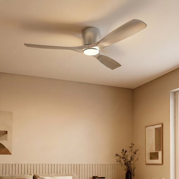 Stropní ventilátor Moneno Smart LED, stříbrný, DC, stmívatelné, CCT – Lucande Lucande, Moneno, stmívatelné, Metalická, Obývací pokoj, Kov, Moderní