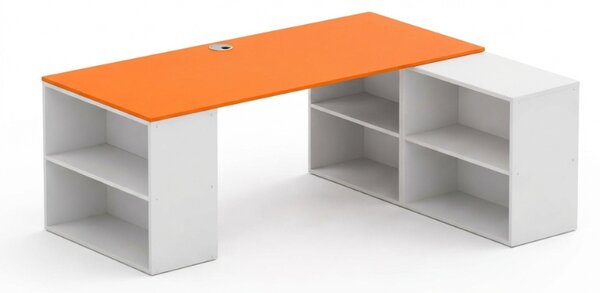 Kancelářský psací stůl s úložným prostorem BLOCK B01, 180 × 160 cm, bílá/oranžová