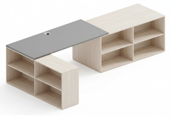 Kancelářský psací stůl s úložným prostorem BLOCK B02, 320x160 cm, dub přírodní/grafit