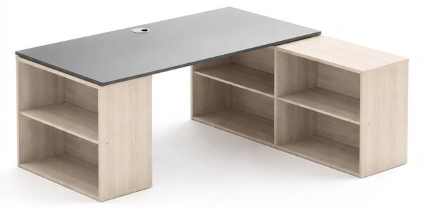Kancelářský psací stůl s úložným prostorem BLOCK B01, 180 × 160 cm, dub přírodní/grafit