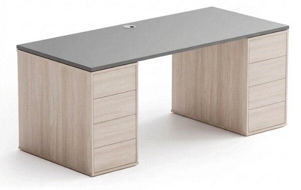 Kancelářský psací stůl s úložným prostorem BLOCK B03, 180x80 cm, dub přírodní/grafit