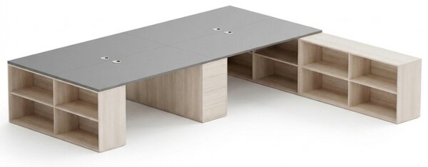 Kancelářská sestava stolů BLOCK B05, 4 místa s úložným prostorem, 360x320 cm, dub přírodní/grafit