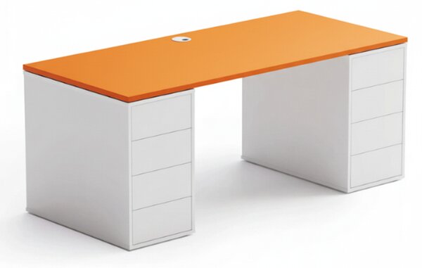 Kancelářský psací stůl s úložným prostorem BLOCK B03, 180x80 cm, bílá/oranžová