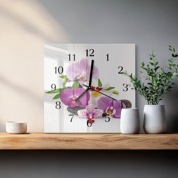 Skleněné hodiny na stěnu Orchidej zskc-30x30-00178235