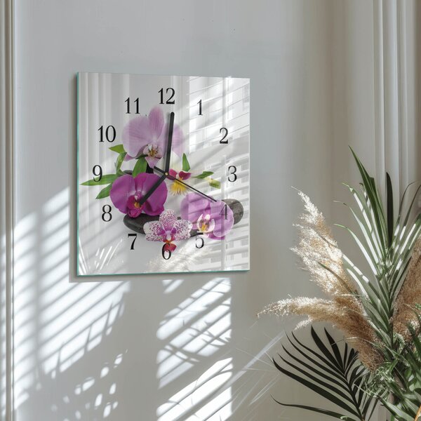 Skleněné hodiny na stěnu Orchidej zskc-30x30-00178235