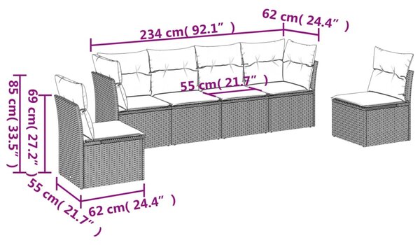 6dílná zahradní sedací souprava s poduškami šedá polyratan 3217370