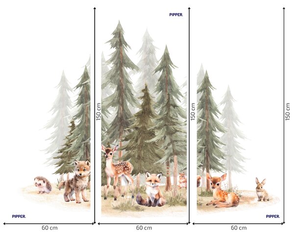 PIPPER. Textilní samolepka na zeď "Les se zvířátky 3" Velikost: 72x60cm