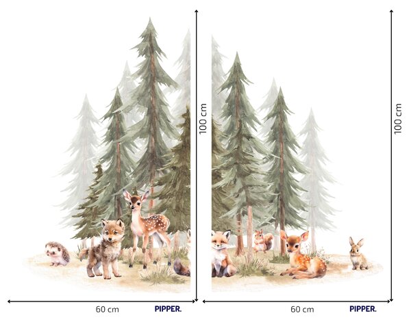 PIPPER. Textilní samolepka na zeď "Les se zvířátky 3" Velikost: 72x60cm