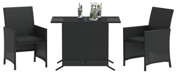 3dílný bistro set s poduškami černý polyratan