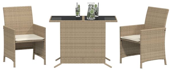 3dílný bistro set s poduškami béžový polyratan
