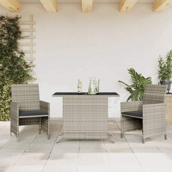 3dílný bistro set s poduškami světle šedý polyratan