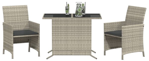 3dílný bistro set s poduškami světle šedý polyratan