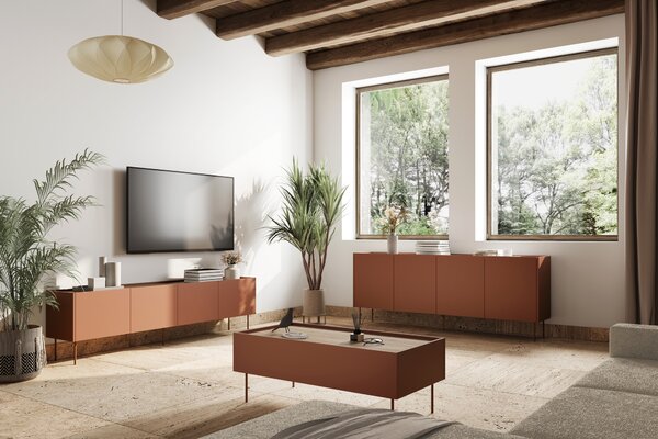 TV stolek Desin 220 cm - ceramic red / dub nagano