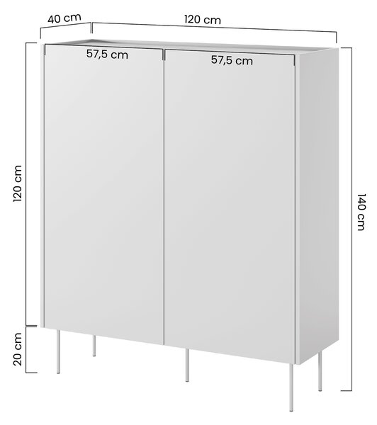 Vysoká komoda Desin 120 cm dvoudveřová s ukrytými zásuvkami - kašmír / dub nagano