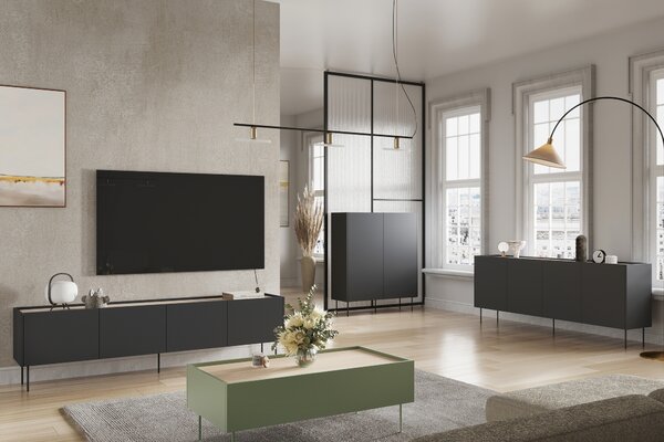 TV stolek Desin 220 cm s kovovými nohami - černý mat / dub nagano