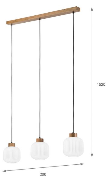 Lamkur Závěsné svítidlo Harmony, délka 110 cm, opálové sklo dubové dřevo, 3 světla., stmívatelný, Bílá / opál, Obývací pokoj / jídelna, Sklo, Skandinávský
