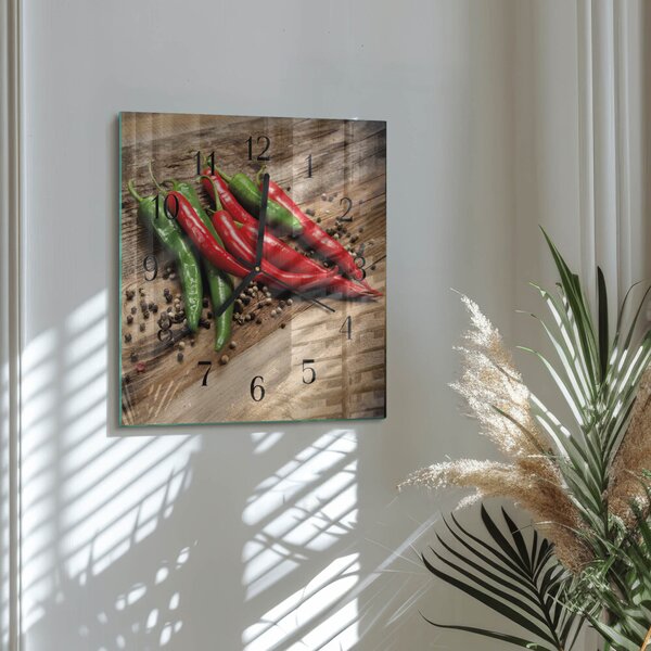 Skleněné hodiny na stěnu Chilli papričky zskc-30x30-00179096