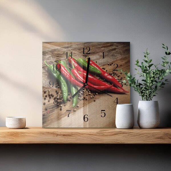 Skleněné hodiny na stěnu Chilli papričky zskc-30x30-00179096
