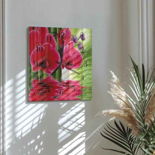 Skleněné hodiny na stěnu Orchidej zskc-30x30-00178826