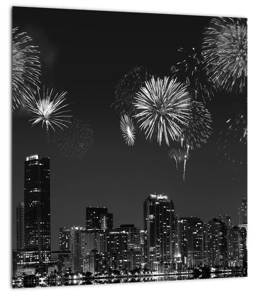 Obraz - Ohňostroj v Miami, černobílá (30x30 cm)