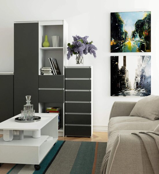 Akord Komoda vysoká bílo-šedá/grafit 40x35x109 cm