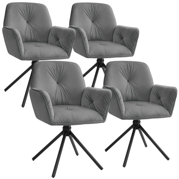 Tectake® Otočná jídelní židle Lenia s potahem imitujícím samet, polstrování, rozměry 56,5 x 54 x 86 cm