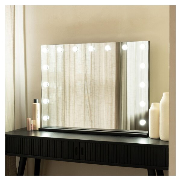 SensaHome Vanity Mirror Pro - hollywoodské kosmetické zrcadlo s 12 stmívatelnými LED světly, 3 režimy osvětlení, 60 x 40 cm - černé