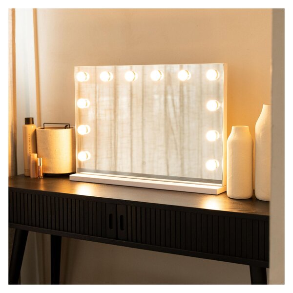 SensaHome Vanity Mirror Pro - hollywoodské kosmetické zrcadlo s 15 stmívatelnými LED světly, 3 režimy osvětlení, 80 x 60 cm - bílé