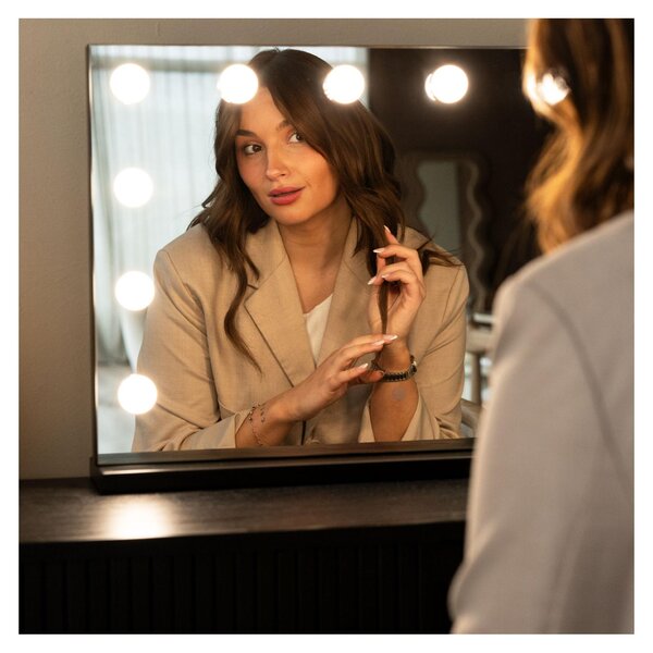 SensaHome Vanity Mirror Pro - hollywoodské kosmetické zrcadlo s 15 stmívatelnými LED světly - 3 světelné režimy - 80 x 60 cm - černá barva