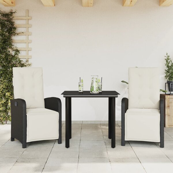 3dílný bistro set s poduškami černý polyratan