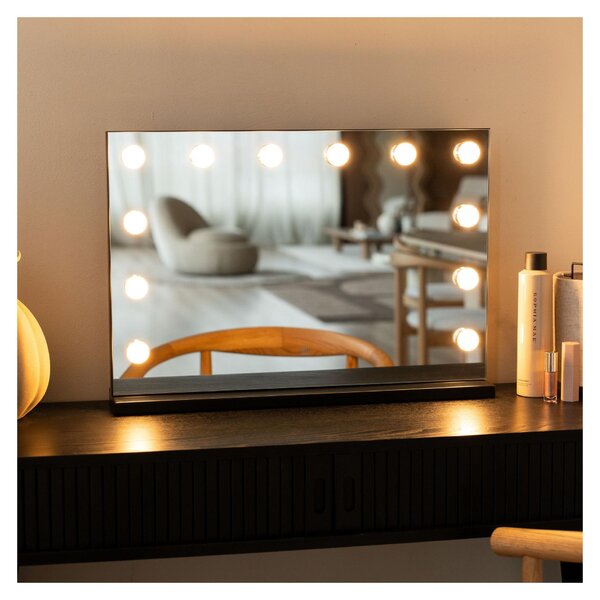 SensaHome Vanity Mirror Pro - hollywoodské kosmetické zrcadlo s 15 stmívatelnými LED světly - 3 světelné režimy - 80 x 60 cm - černá barva