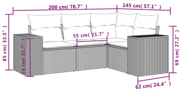 4dílná zahradní sedací souprava s polštáři šedá polyratan 3222510
