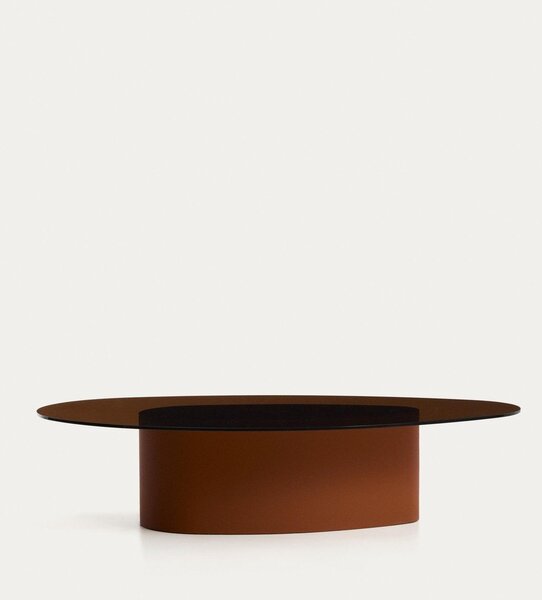 Hnědý konferenční stolek se skleněnou deskou 81x140 cm Olir – Kave Home
