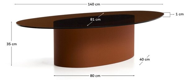 Hnědý konferenční stolek se skleněnou deskou 81x140 cm Olir – Kave Home
