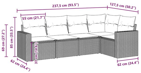 5dílná zahradní sedací souprava s poduškami hnědá polyratan