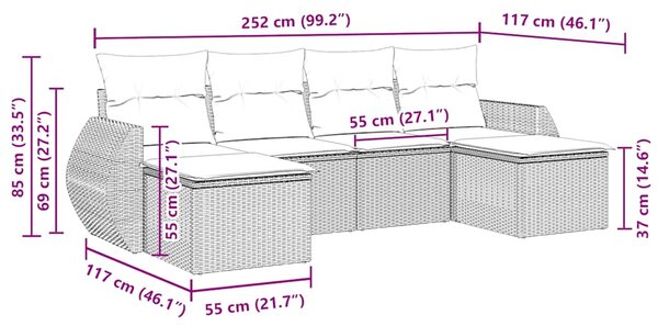 6dílná zahradní sedací souprava s poduškami černá polyratan