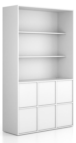 Kancelářská skříň FRAME, 6x dveře, 2x police, 1299 x 450 x 2162 mm, PUSH-lock, bílá